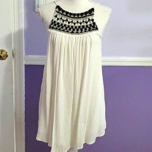 Amuse Off White Boho Romantic Beaded Beachy Flowy Mini Dress S